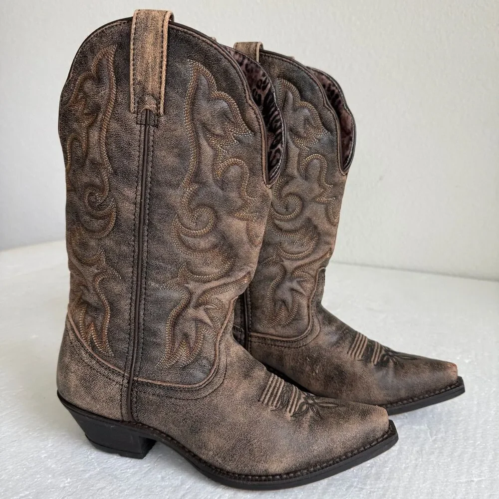 Laredo 51079 Women's Access Cowboy Boot Western Leather Cowgirl Brown Size 8.5M